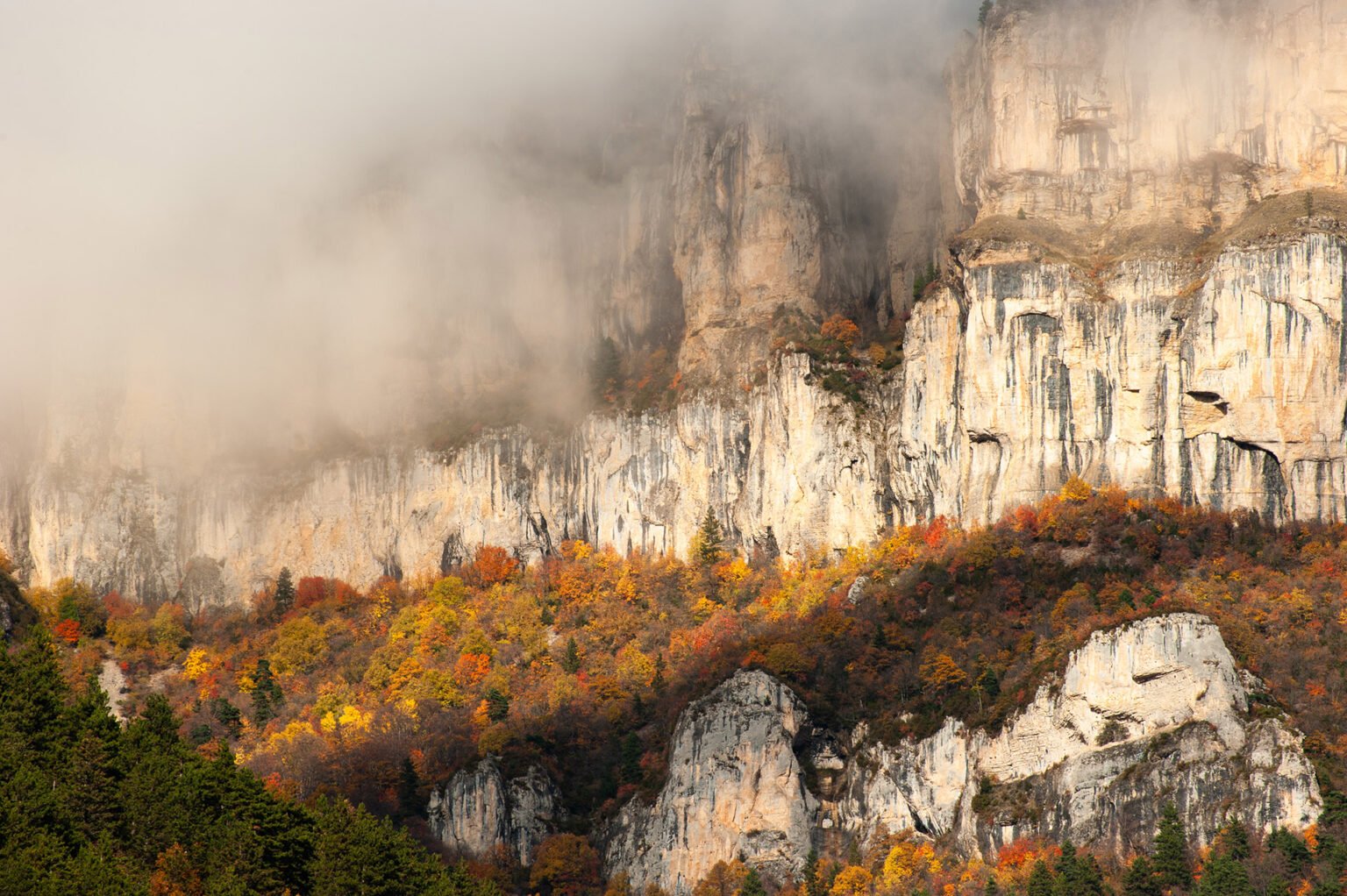 falaises du Glandasse arbres multicolores automne Vercors