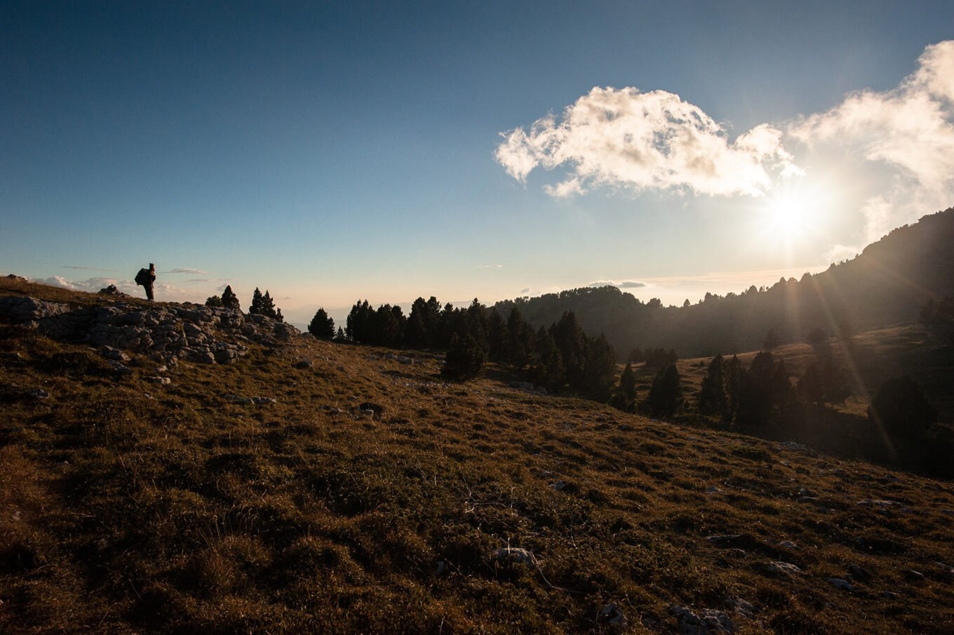 Randonnée Bivouac Vercors de Archiane au Glandasse - Coucher de soleil sur la montagne du Glandasse