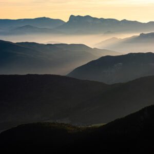 Randonnées d'hiver dans le Vercors et le Diois - Coucher de soleil sur le le Diois