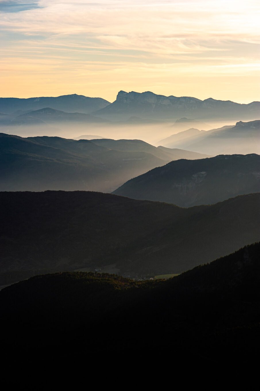 Randonnées d'hiver dans le Vercors et le Diois - Coucher de soleil sur le le Diois